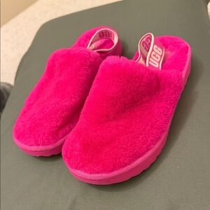 UGG Vibrant Pink Fluffy Slides